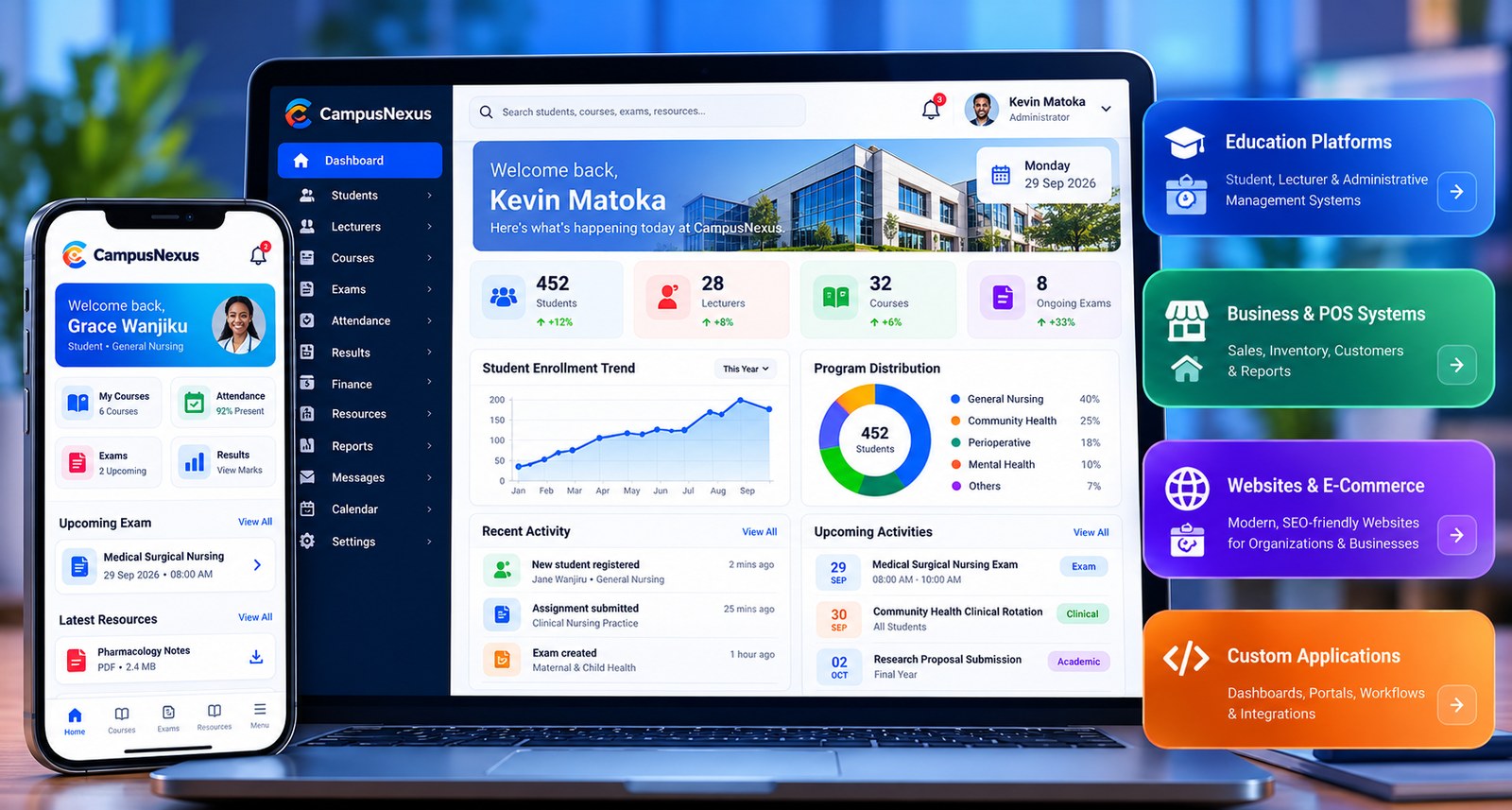 CampusNexus digital product ecosystem dashboard and mobile portal